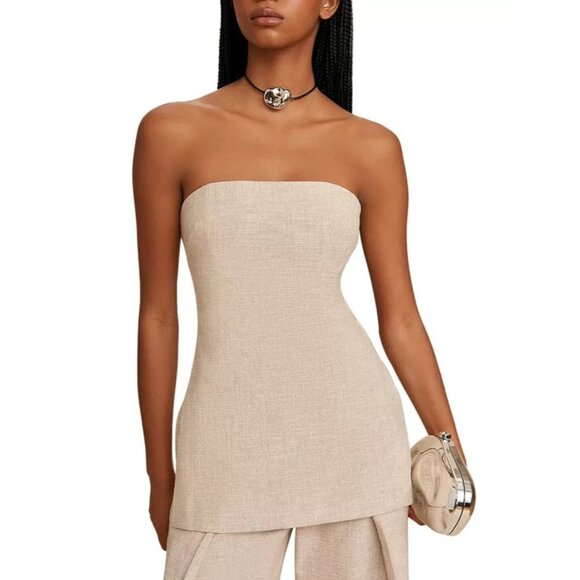 cult gaia Tops - Cult Gaia Rhett Flared Strapless Top Women's Size 12 Beach Beige Nude Bandeau